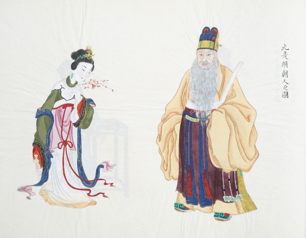 Cloth bound album Chinese containing two books of hand drawn watercolours produced by Peiyang Press, - Image 8 of 10