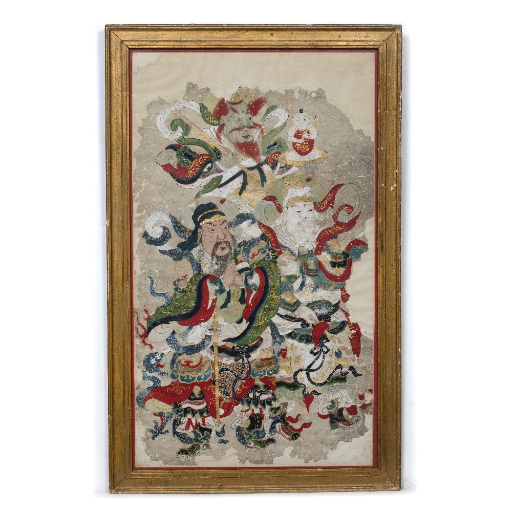 Tibetan School Daoist study of immortals, gouache on paper 64cm x 37cm overall - Image 2 of 3