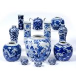 Group of blue and white porcelain Chinese including ginger jar, 18cm, teapot, three ink pots and