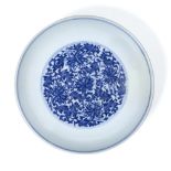 Blue and white saucer dish Chinese decorated on the exterior with a border of Indian lotus and