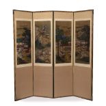 Four fold screen, Chinese, 20th Century painted with panels of children playing. overall 173cm x