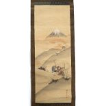 Japanese school Mt Fuji scene, hanging scroll, ink on paper 111cm x 40cm