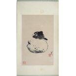 After Zhu Da (1626-1705) bird sitting on a melon, hanging scroll, ink on paper 29cm x 39cm