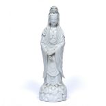 Standing dehua model of Guanyin Chinese, 19th Century with pearl and ruyi necklace and with hands