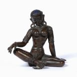 Two section bronze sculpture Indian, 19th Century of a bejewelled female seated cross-legged ,