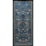 Embroidered panel Chinese, 19th/20th Century stitched depicting potted plants and flowers against