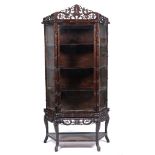 Hardwood and glazed display cabinet Chinese, circa 1900 the front and sides carved with bamboo,