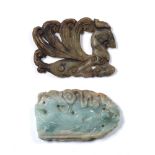 Green and grey jade pendant Chinese, 19th Century carved as a figure of Shou Lao and a deer within a