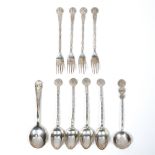 Group of export silver cutlery Chinese, 19th Century comprising of six spoons and four forks, all