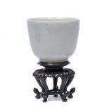 Dehua porcelain wine cup Chinese, Wanli period of plain white form with a fitted stand and box 4cm