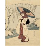 Suzuki Harunobu (1724/25-1770) 'The Heron Maiden' woodblock print 28cm x 21cm