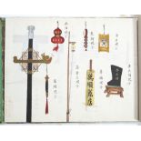 Cloth bound album Chinese containing two books of hand drawn watercolours produced by Peiyang Press,