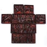 Group of temple carvings Chinese, 19th Century to include rectangular and square wood panels,