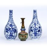 Near pair of porcelain blue and white bottle vases Chinese, 19th Century each with a Kangxi mark