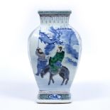Enamelled square baluster vase Chinese, 19th Century each panel decorated in enamels on a blue