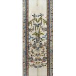 Embroidered sleeve band Chinese, 20th Century depicting figures in a garden playing instruments,