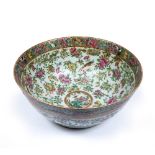 Canton punch bowl Chinese, 19th Century painted with peacocks, butterlies, peonies and other flowers