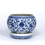 Blue and white porcelain bowl and cover or stand Chinese with all over trailing Indian lotus 13cm