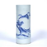Cylindrical porcelain stick/brush holder Chinese,19th Century painted with a Southern Chinese