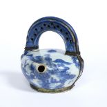 Blue and white water pot Chinese, Ming period painted with landscape scenes and with pierced