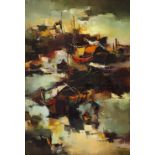 H Leung (Chinese) fishing boats, oil on canvas 89cm x 58cm and a watercolour study of a junk