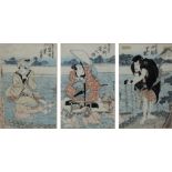 Triptych (Kunisada) Japanese, 19th Century woodblock print each panel measures 35cm x 23cm