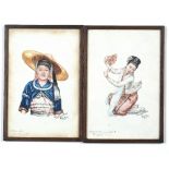 Pair of watercolour studies Burmese to include a Shan girl and a Burmese dancing girl, signed '