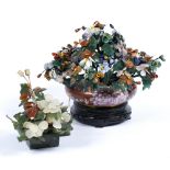 Hardstone model tree Chinese, 20th Century in a cloisonne bowl and with stand 18cm high and a