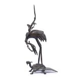 Bronze model of stork and tortoise Japanese, Meiji representing longevity and intelligence 27.5cm