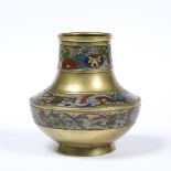 Bronze baluster vase Japanese decorated to the sides in champleve decoration depicting phoenixes and