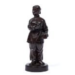 Carved wood cultural figure Chinese, Communist period depicting a girl holding a cloth in her