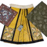 Embroidered purse Chinese, circa 1900 with inscription 43cm x 39cm a yellow silk skirt with