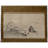 Chinese School Landscape scene, hanging scroll, ink on paper, seal in red reading Shouxin,