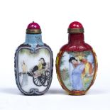 Two porcelain snuff bottles Chinese, Republic period one painted with an artist showing some scrolls