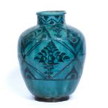 Turquoise vase Persian, circa 1900 with monochrome panels of foliate designs 29cm high