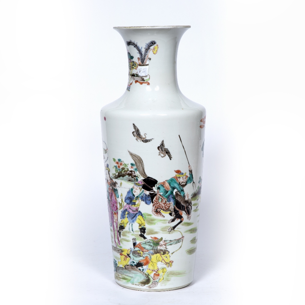 Polychrome enamelled vase Chinese, 19th Century painted with a stag hunting scene 45cm high - Image 2 of 8