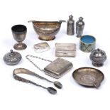 Collection of silver Chinese to include a dish mounted with a Chinese coin, sugar tongs with
