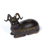 Bronze model of a goat Indo-Persian, 19th Century decorated with gold inlay to the body 15.5cm