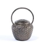 Silver model of a basket Japanese, 20th Century with stylised weaves around the basket, 215 grams