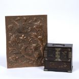 Miniature lacquer cabinet Japanese decorated to the outside depicting flowers and birds 14cm high,