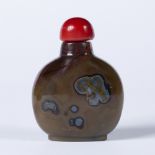 Opaque brown agate flattened globular snuff bottle Chinese, 18th century decorated with two