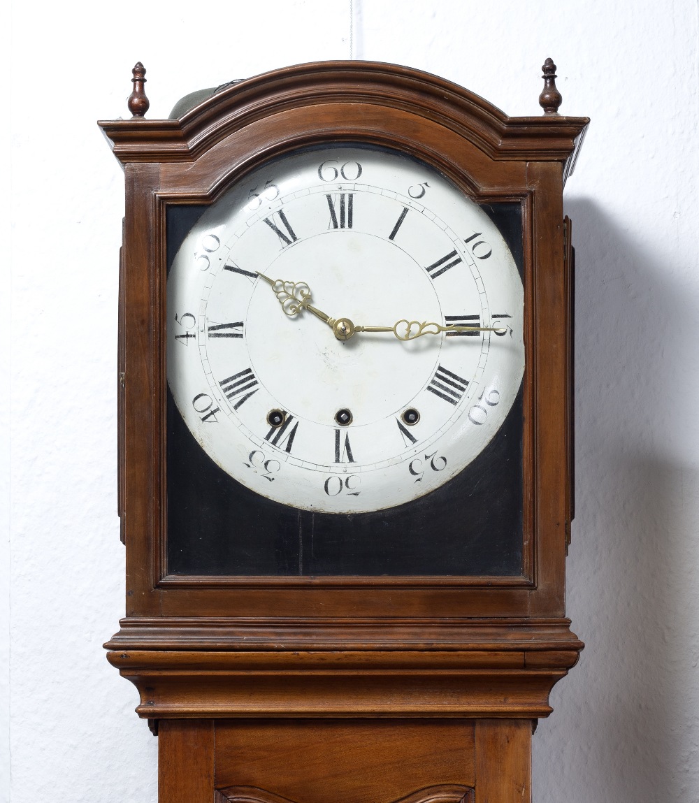 Swiss Comtoise Morbier longcase clock 19th Century, with convex Roman numerals to the dial with