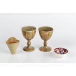 Alan Caiger-Smith (1930-2020) at Aldermaston Pottery pair of lustre goblets, signed to the base 14cm