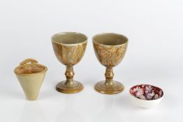 Alan Caiger-Smith (1930-2020) at Aldermaston Pottery pair of lustre goblets, signed to the base 14cm