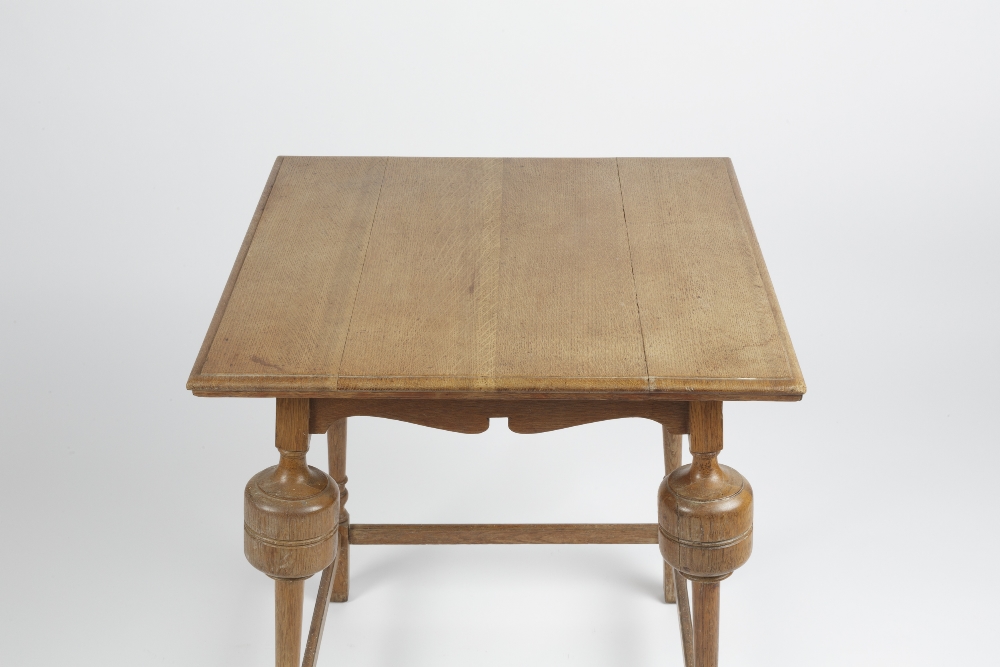 In the manner of Heals square occasional table, the legs with bulbous top, oak 61cm x 71cm - Image 3 of 4