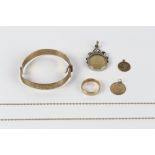 Collection of jewellery to include: 9ct gold ring, 2g approx overall, rolled gold bracelet, 1826