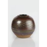 Attributed to Ray Finch (1914-2012) ovoid vase, tenmoku glaze with combed decoration 18cm high