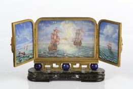 Attributed to E. Gübelin, Lucerne Art Deco clock, hand painted maritime scene for the face, signed P