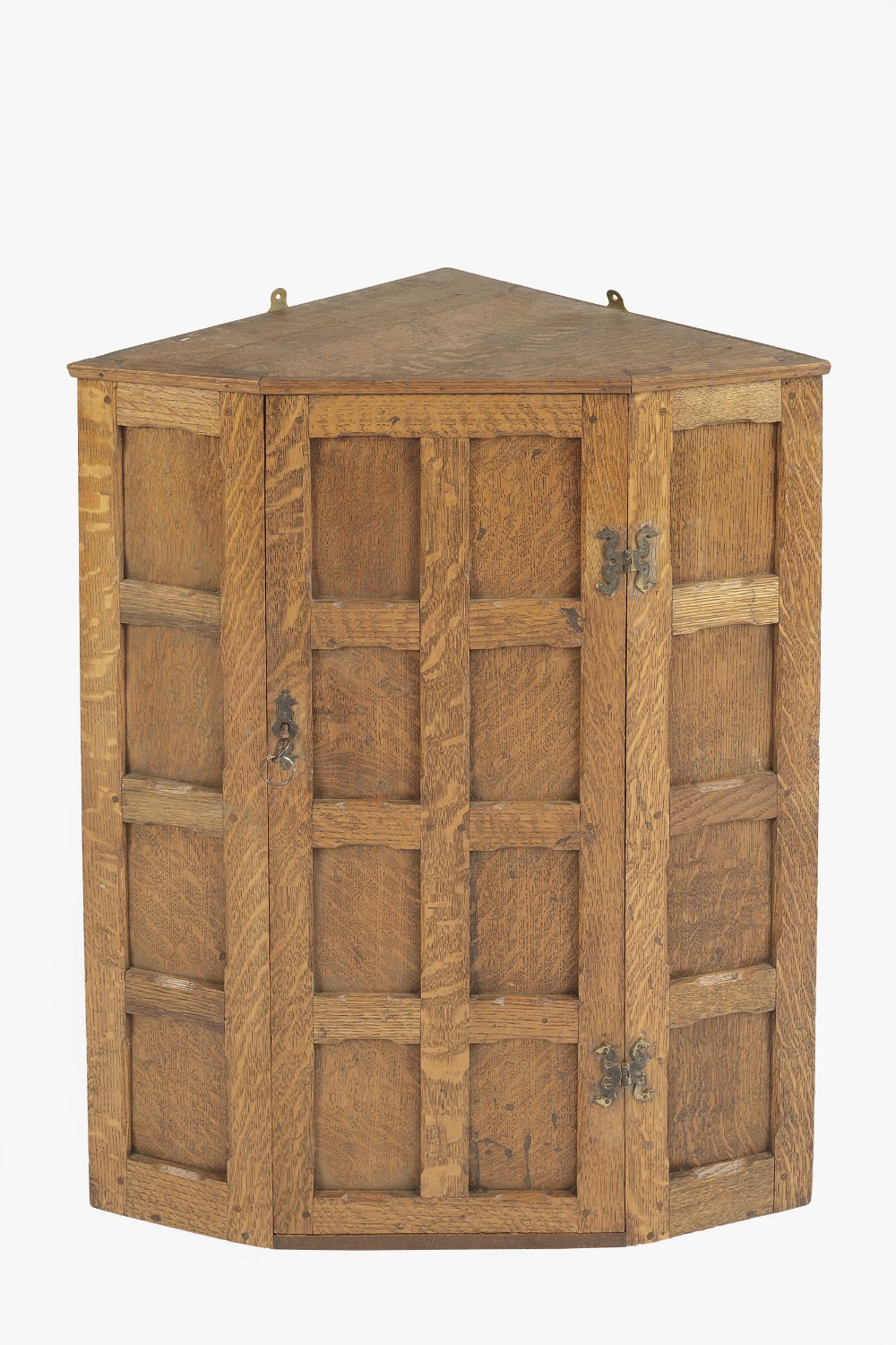 Yorkshire School panelled corner cupboard, oak, unsigned 86cm high