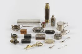 Collection of silver and bijouterie to include: silver lidded boxes, silver plated enamel boxes,